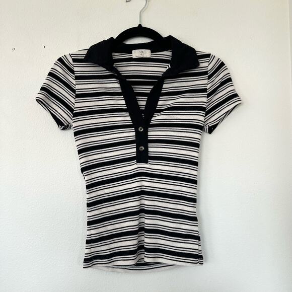 Anthropologie T.La Short-Sleeve Striped Polo Tee - Picture 4 of 8